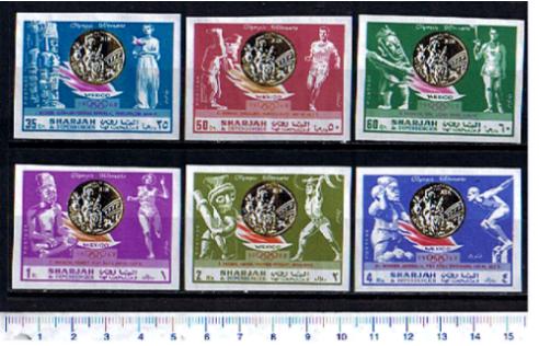 46987 - SHARJAH (ora U.E.A.),  1968 - # 393-98 *Vincitori delle olimpiadi in Messico - 6 valori non dentellati serie completa nuova senza colla