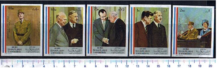 47027 - SHARJAH (ora U.E.A.),  1971 - # 723-27 * Charles De Gaulle in memoria  - 5 valori non dentellati serie completa nuova