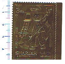 47098 - SHARJAH (ora U.E.A.), Anno 1970 - #  617 * Storia dello spazio impresso su lamina gold foil   - 1 valore dentellato completo nuovo