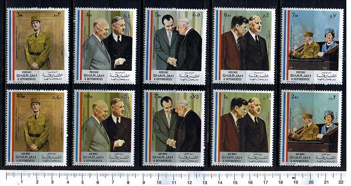 47109 - SHARJAH (ora U.E.A.), Anno 1971 - # 718-27 * Charles De Gaulle in memoria  - 10 valori serie completa nuova