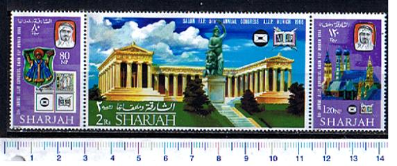 47331 - SHARJAH (ora U.E.A.), Anno 1966-# 218-20 * 	5 Annuale Giornalisti Filatelici a Munaco - Trittico - 3 valori dentellati serie completa nuova