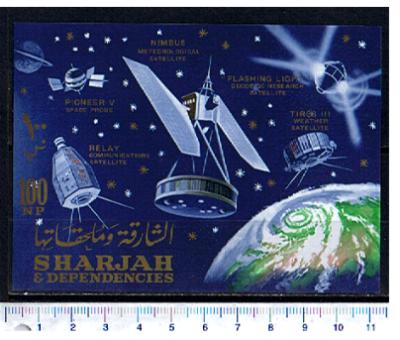 47381 - SHARJAH, 1964-60F * Ricerche scientifiche nello spazio - Foglietto completo nuovo