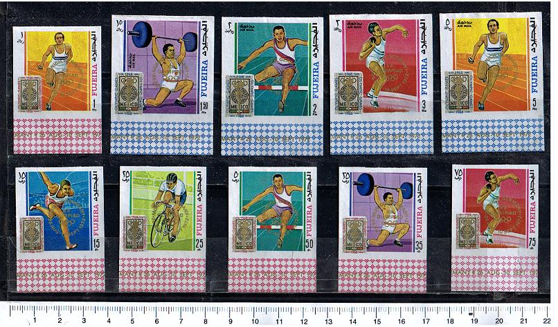 47587 - FUJEIRA, Anno 1969-249-58 *  # 220/29 Olimpiadi Mexico, sovrastampati: pre-olympic Munich - 10 valori non dentellati serie completa nuova senza colla