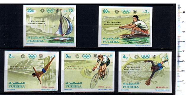 48385 - FUJEIRA, Anno 1971-776-80 *	Giochi Olimpici di Monaco- 5 valori non dentellati serie completa nuova senza colla