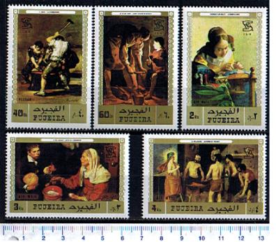 48392 - FUJEIRA, Anno 1971-792-96 *  Giorno Internazionale del Lavoro: dipinti famosi 	- 5 valori dentellati serie completa nuova