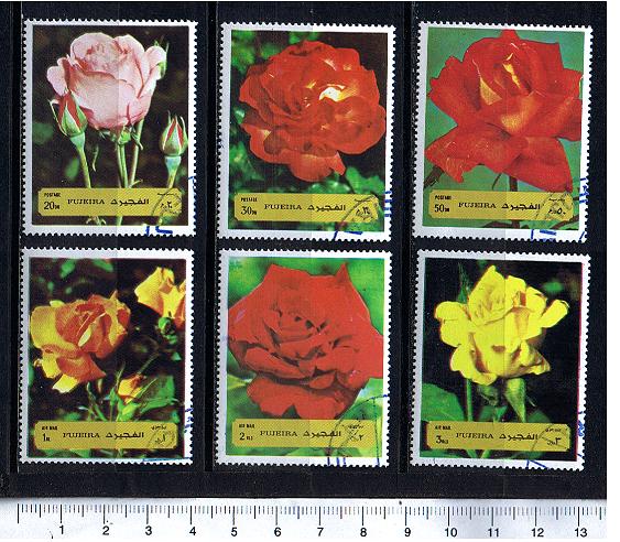 48900 - FUJEIRA, Anno 1972-M1251-56 * 	Rose diverse - 6 valori serie completa timbrata