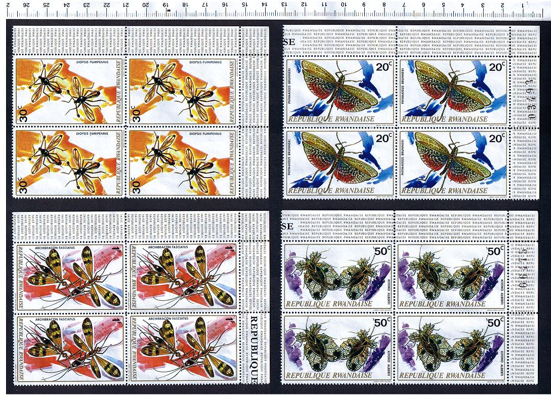 49114 - RWANDA 1973-495/498 * OFFERTA PER RIVENDITORI - Farfalle diverse  - 10 seriette uguali di 4 valori nuovi - cat. # 495/498 - foto parziale