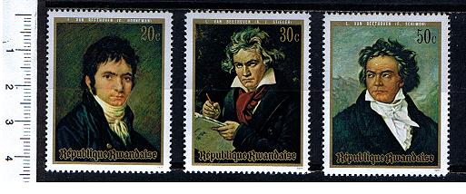 49125 - RWANDA 1973-S-128 * - Ludwig Van Beethoven   -   serietta di 3 valori nuovi  - cat. # 408/410 -