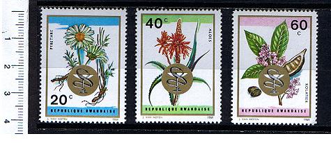 49131 - RWANDA 1969-S-127 * OFFERTA PER RIVENDITORI - Fiori Medicinali diversi - 10 seriette uguali di 3 valori nuovi - cat. # 298/300- foto parziale