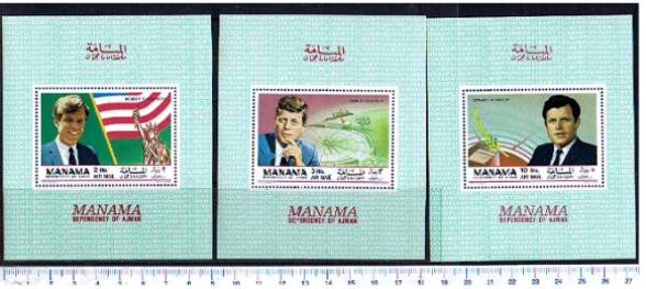 49314 -  MANAMA	1969-233-35 * Fratelli Kennedy   -  3 Foglietti dentellati serie completa nuova