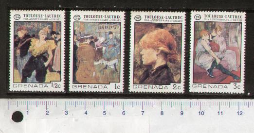 49470 - GRENADA 197_- LS 23 75 Ann. morte di Toulouse Lautrec: Dipinti - 4 valori nuovi dentellatura leggermente ossidata