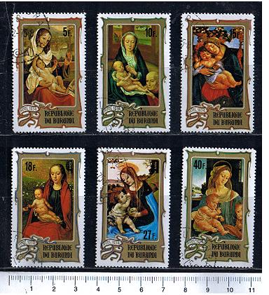 49541 - BURUNDI, Anno 1974, Yvert 631/633+A354/356 - n.3385 - Natale: Dipinti religiosi di pittori famosi - 6 valori serie completa timbrata
