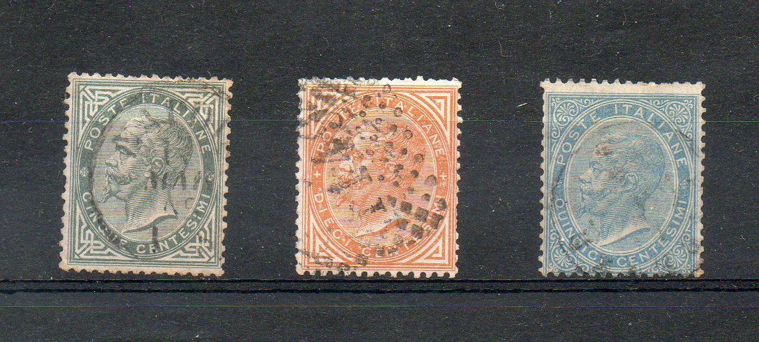 49645 - ITALIA REGNO 1863 - Serie De La Rue 3v. (5c, 10c, 15c.) Usati . UNF.n. 16/18
