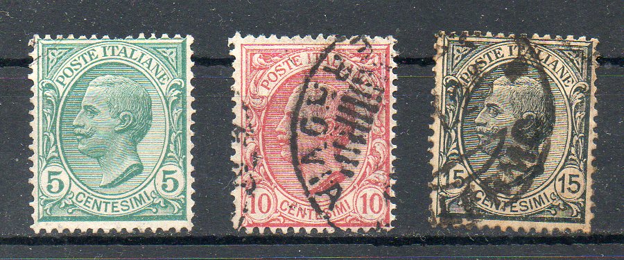 49656 - ITALIA REGNO 1906/19 - Effigie di V.E. III. 3v. (5c, 10c. 15c.) Usati UNF.n. 81/82-109