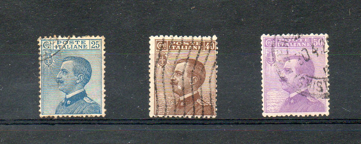 49657 - ITALIA REGNO 1908 - Serie Michetti 3v. (25c, 40c, 50c.) Usati . UNF.n. 83/85