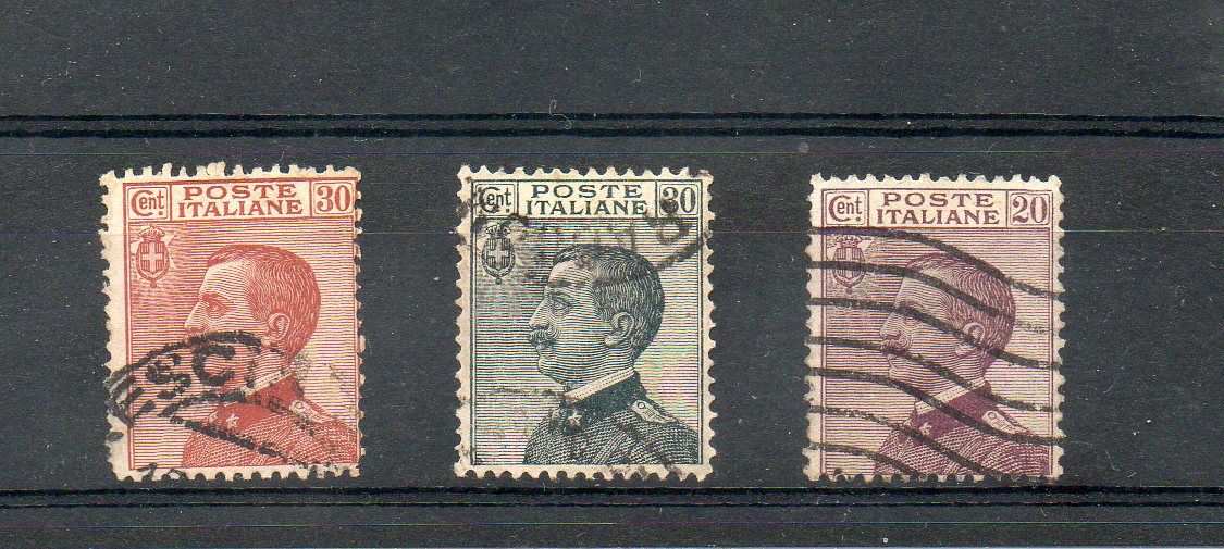 49658 - ITALIA REGNO 1922-26 - Serie Michetti 3v. (30c, 30c, 20c.) Usati . UNF.n. 127-185-204