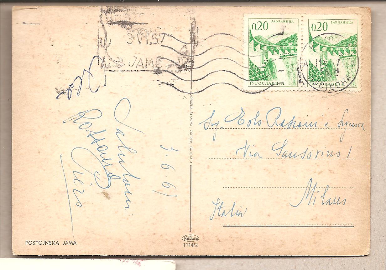 49696 - Slovenia - cartolina viaggiata per l Italia animata trenino delle Grotte di Postumia - 1969 *G