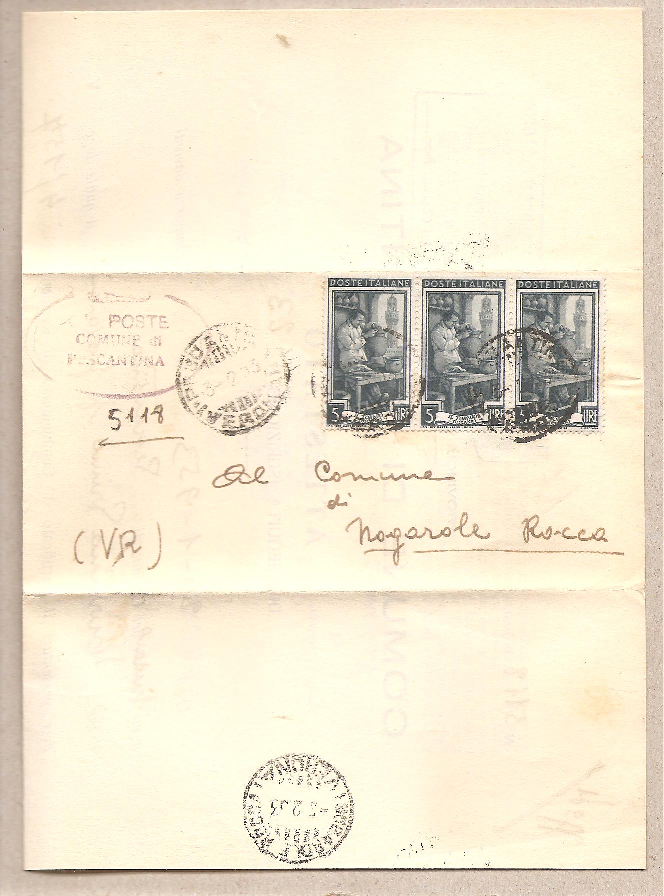 49701 - Italia - lettera dal comune di Pescantina (VR) a Nogarole Rocca (VR) Attestato di avvenuta iscrizione - 1953