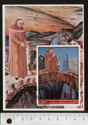 49774 - UMM AL QIWAIN 1972-2921F * Natale,Divina Commedia - Dante e Virgilio II^ - Foglietto completo timbrato