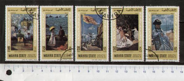 49860 - MAHARA (ora Yemen) 1967-S-78 * Dipinti di pittori famosi Francesi- 5 valori serietta timbrata