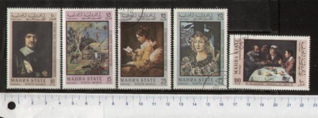 50059 - MAHARA (ora Yemen) 1967- S-77 * OFFERTA PER RIVENDITORI - Dipinti di pittori famosi Europei - 10 seriette uguali di 5 valori timbrata - FOTO PARZIALE