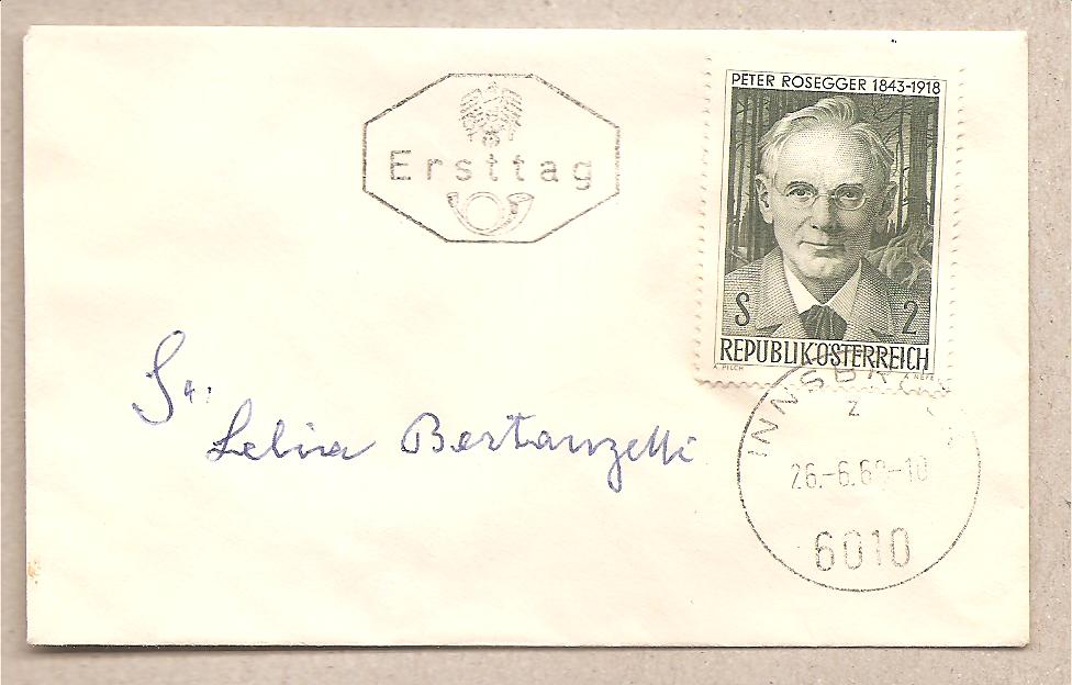 50331 - Austria - busta FDC con serie completa: 50 della morte di Peter Rosegger - scrittore - 1968 * G