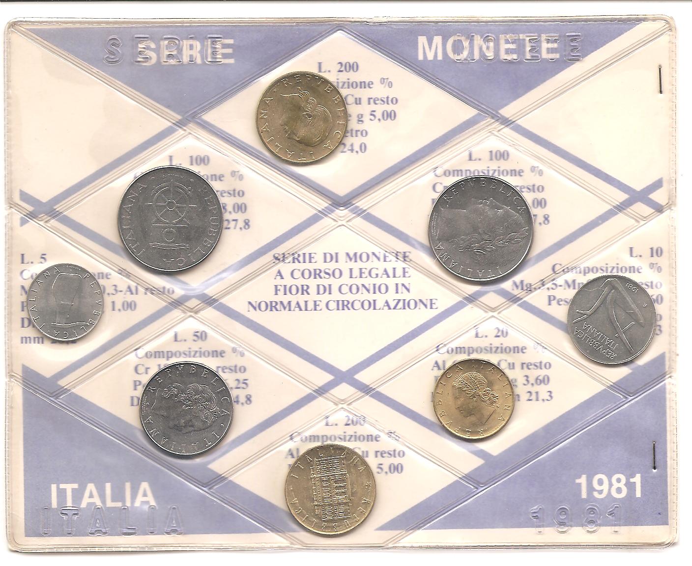 50524 - Italia - serie di monete a corso legale Fior di Conio in normale circolazione - 1981