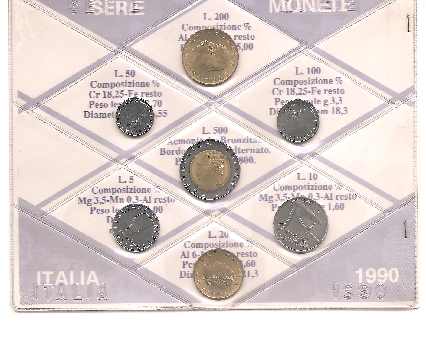 50527 - Italia - serie di monete a corso legale Fior di Conio in normale circolazione - 1990