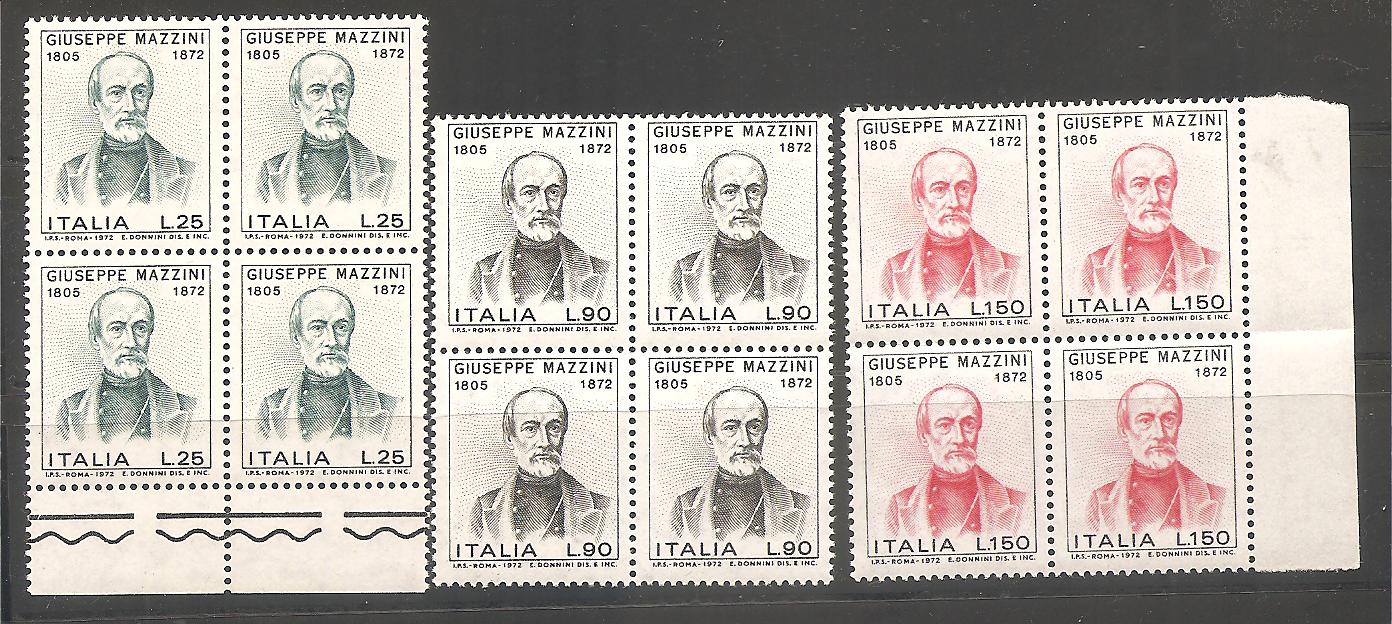 50559 - Italia - serie completa nuova in quartina: Centenario della morte di Mazzini - 1972 * G