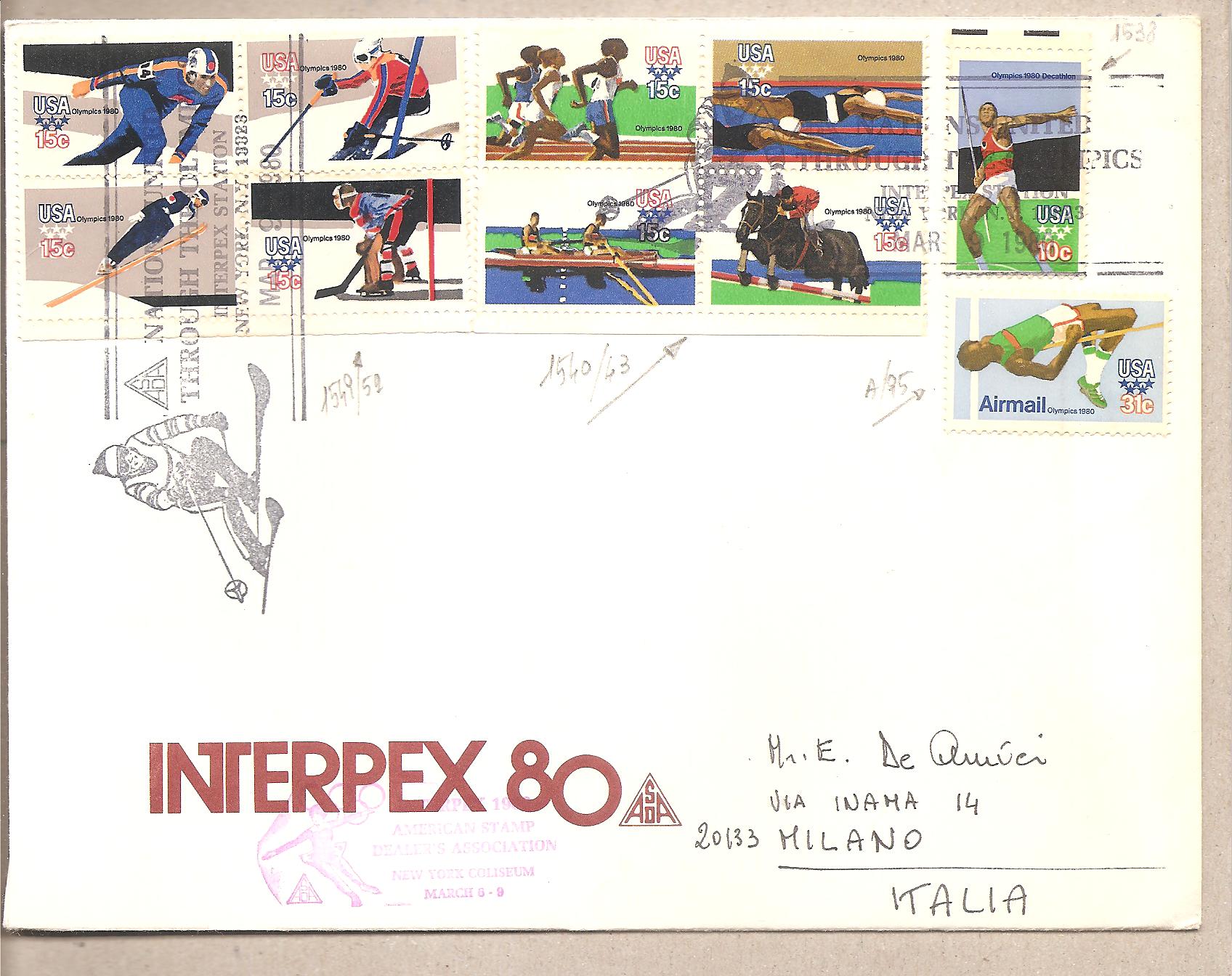 50631 - USA - busta viaggiata per l Italia con 4 serie completa: Olimpiadi 1980 * G