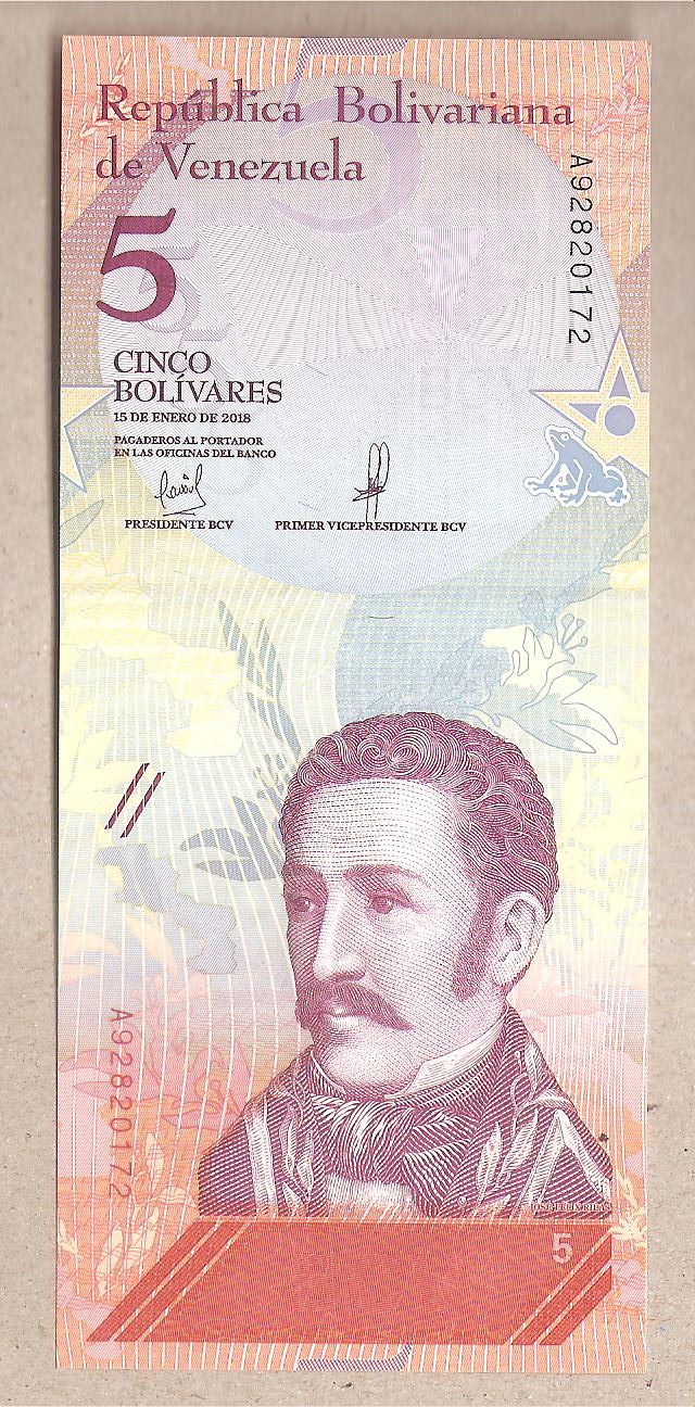 50655 - Venezuela - banconota non circolata FdS da 5 Bolivares P-102a - 2018