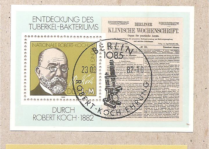 50809 - DDR - foglietto FDC con annullo speciale Michel Block 67: The 100th Anniversary of the Discovery of Tuberculos - 1982 *G