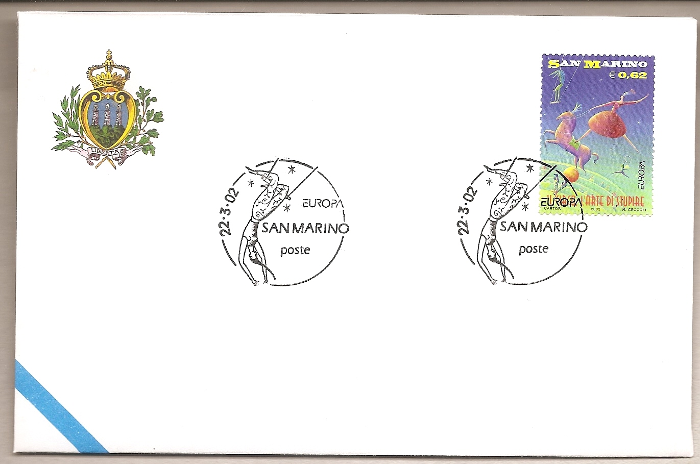 50926 - San Marino - busta FDC con annullo speciale: Europa - Il Circo - 2002