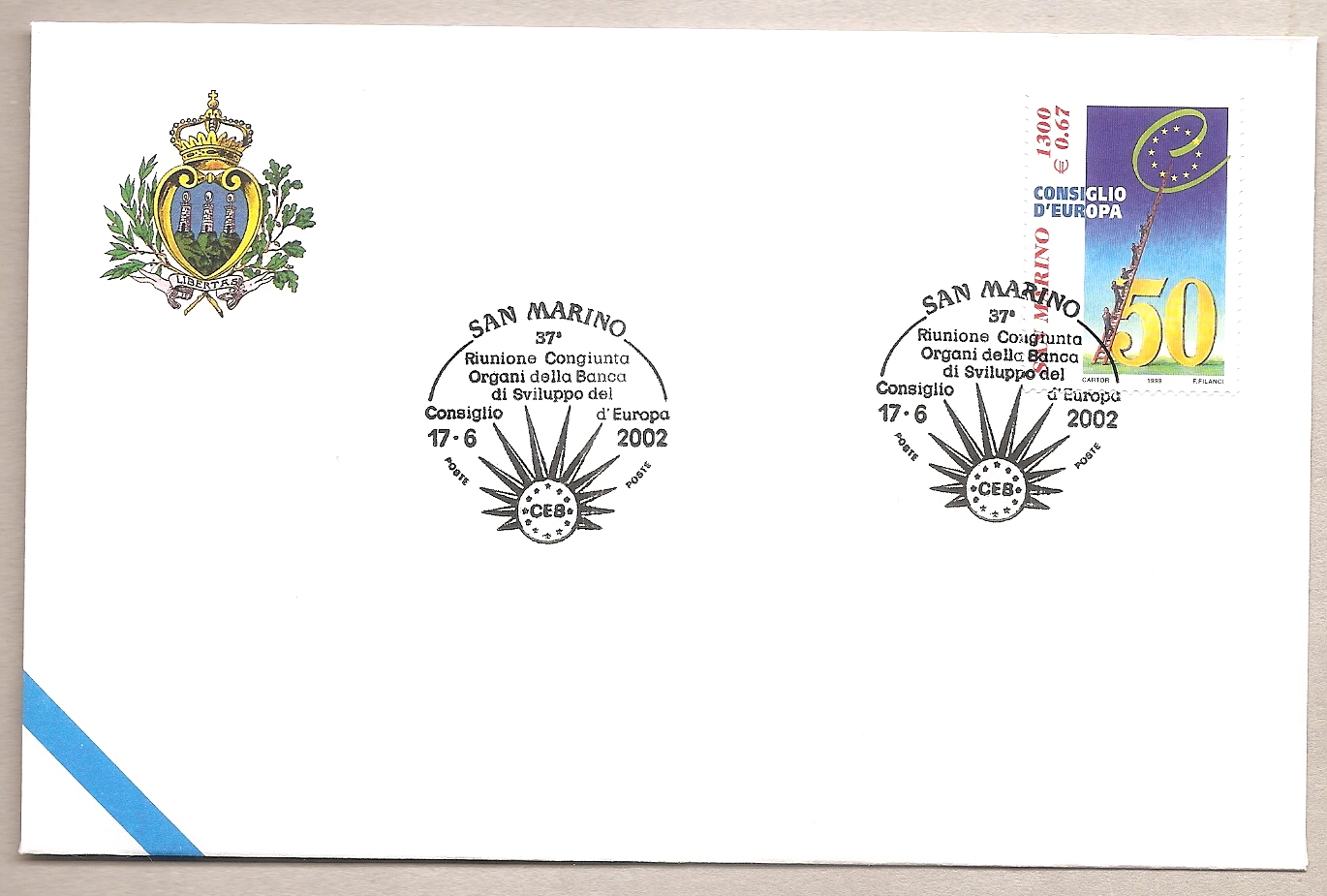 50927 - San Marino - busta con annullo speciale: Consiglio d Europa - 2002