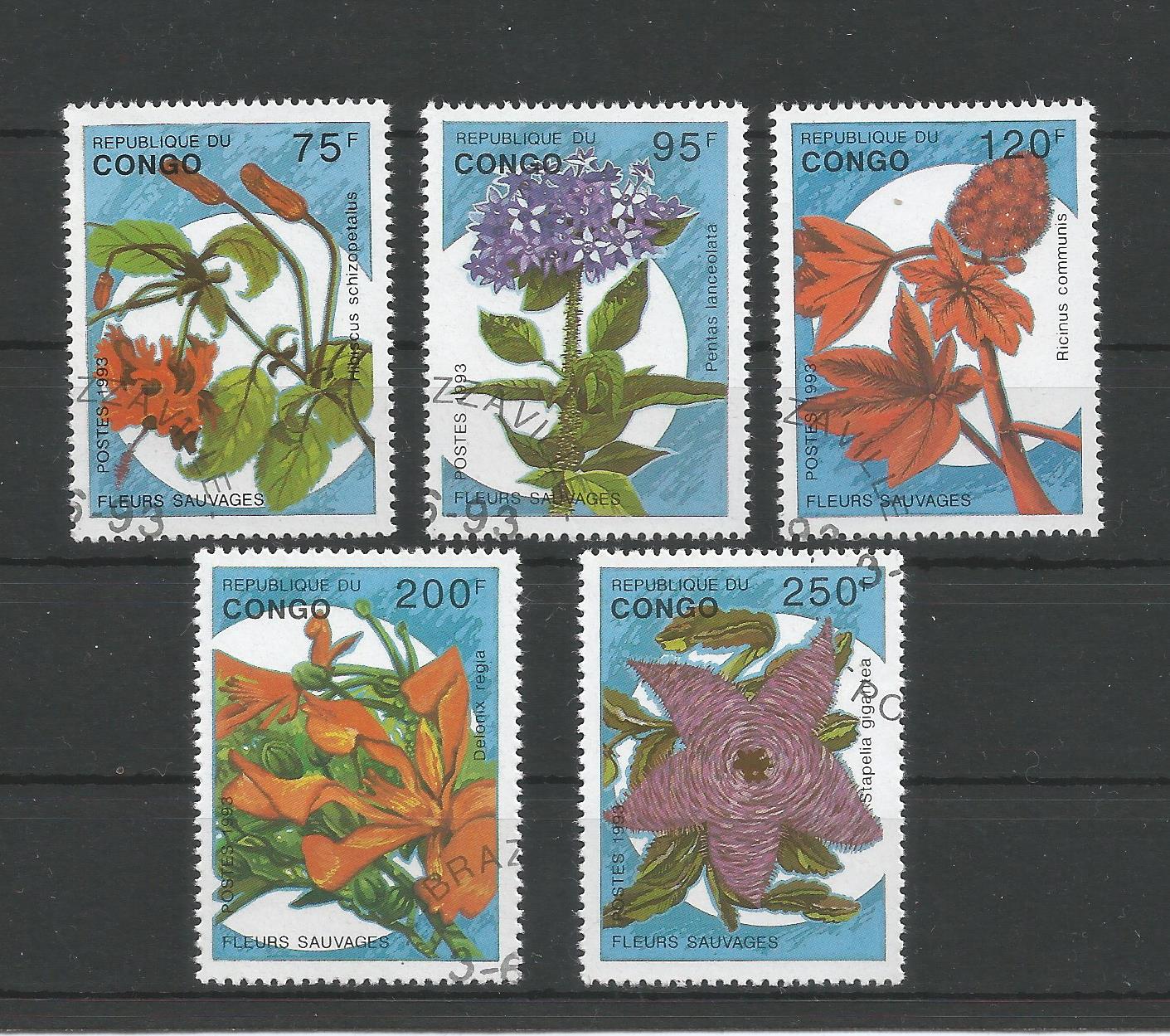 51143 - REPUBBLICA DEL CONGO - 1993 - Fiori africani - Serie compl. 5 val. timbrati - Michel : 1387/91 - 982/86 - (CON001)