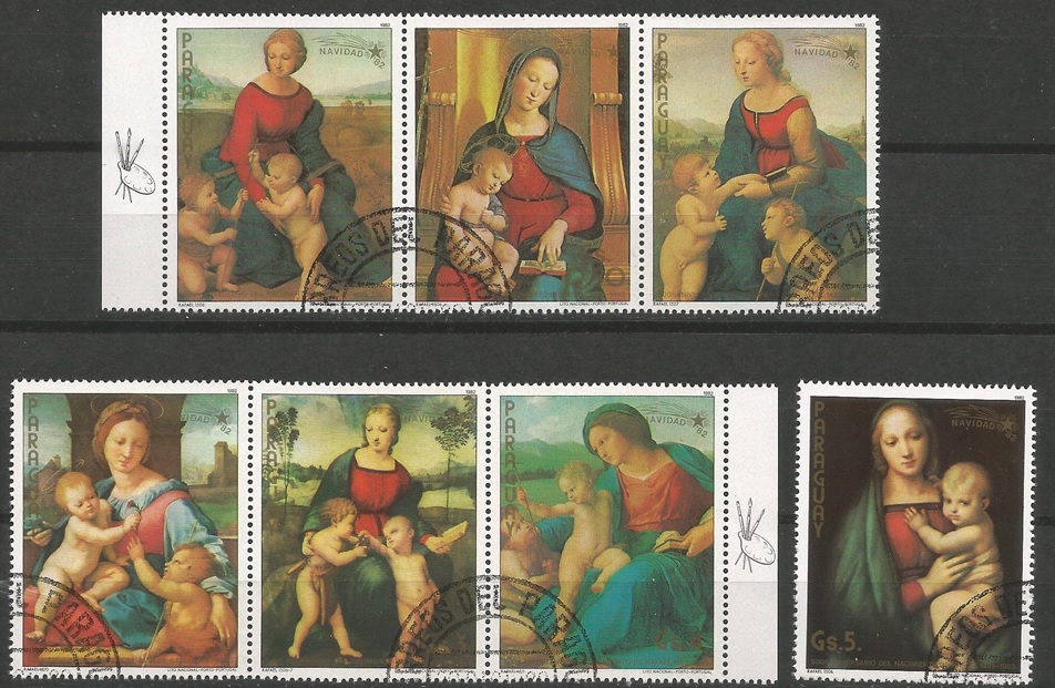 51191 - PARAGUAY - 1982 - Natale  82 - Dipinti di Raffaello - Serie compl. 7 val. timbrati - Michel . 3553/59 - Yvert : 1959/65 - (PAR004)