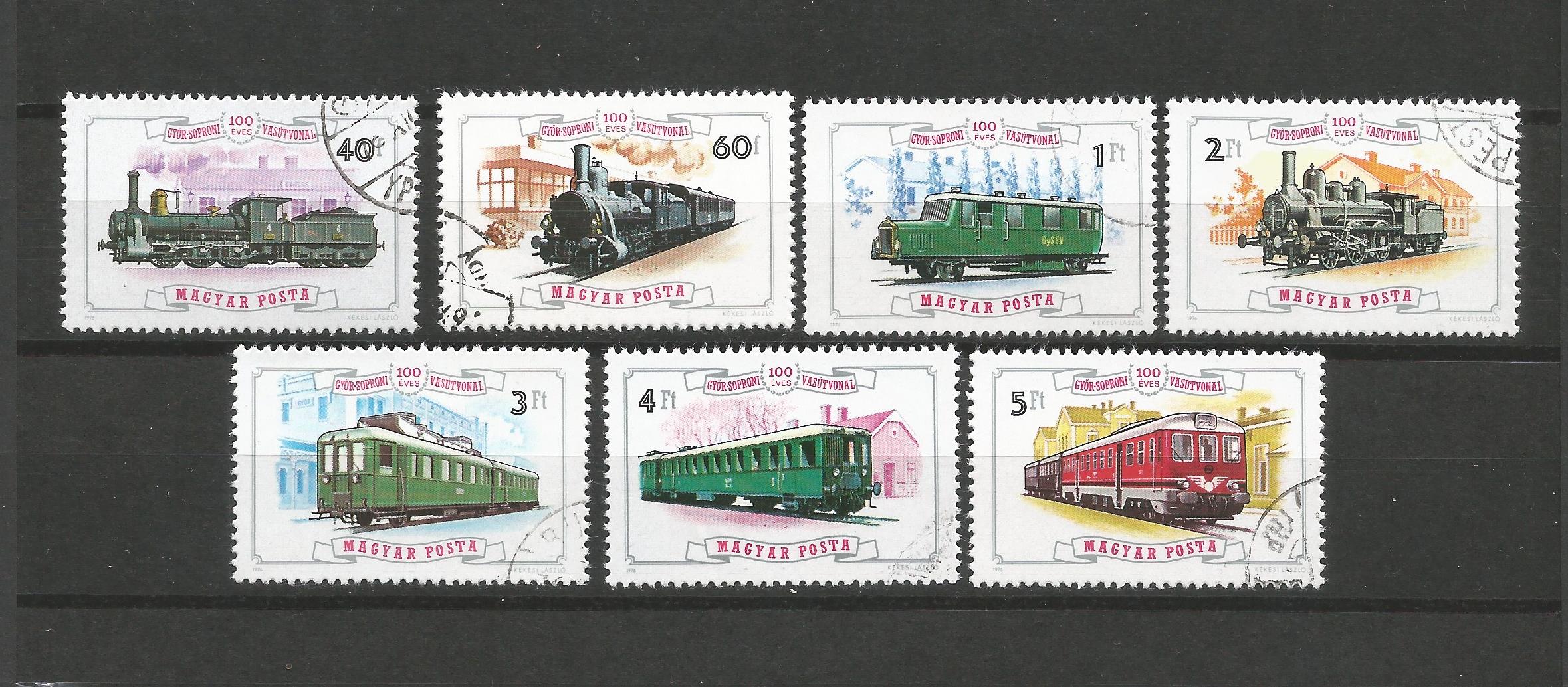 51200 - UNGHERIA - 1976 - Centenario linea ferroviaria Gyon-Sopron-Ebenfurth - Serie compl. 7 val. timbrati - Michel 3157/63 - Yvert : 2523/29 - (HUN025)