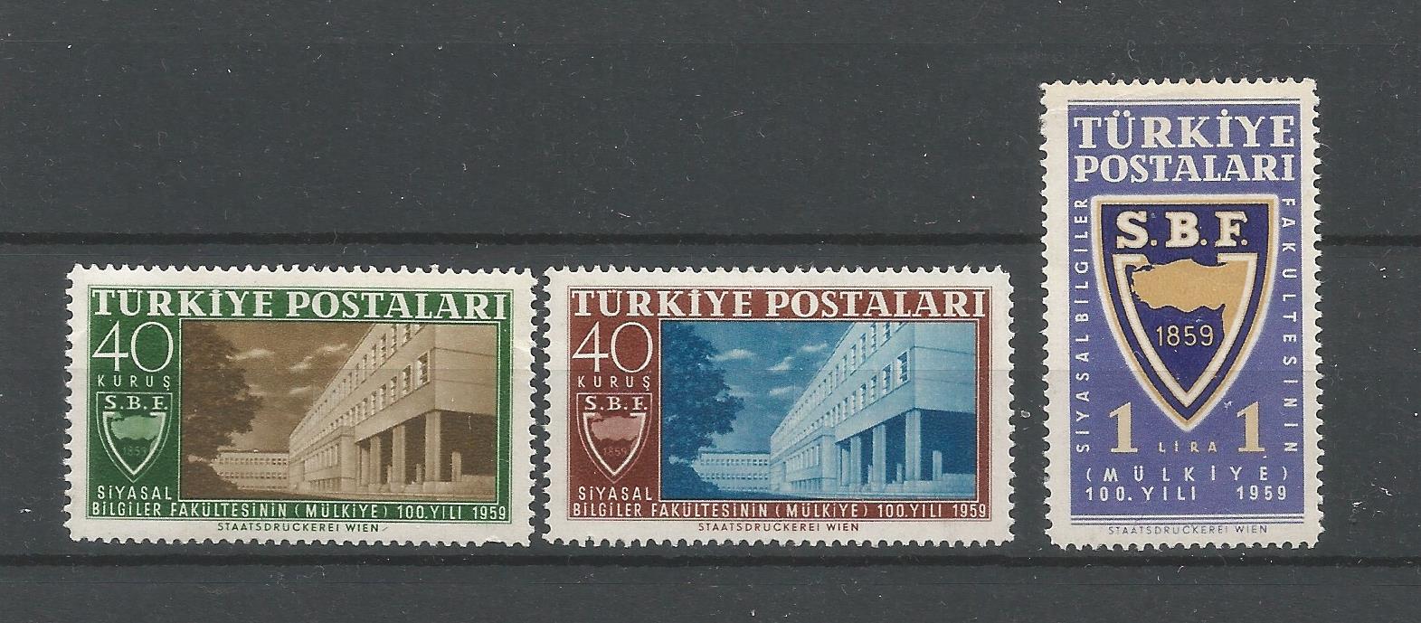 51250 - TURCHIA - 1959 - Centenario facolt di Scienze Politiche - Serie compl 3 val. nuovi - Michel : 1694/96 - Yvert : 1477/79 - (TUR001)