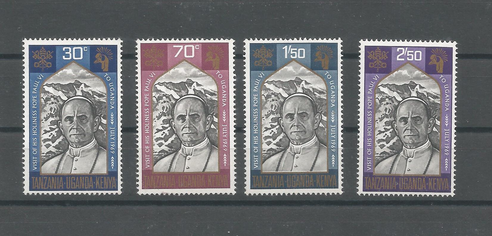 51264 - EST AFRICA (Tanzania-Uganda-Kenia) - 1969 - Visita di Papa Paolo VI in Uganda - 4 val. compl. nuovi - Michel 189/192 - Yvert 186/189 - (TUK001)