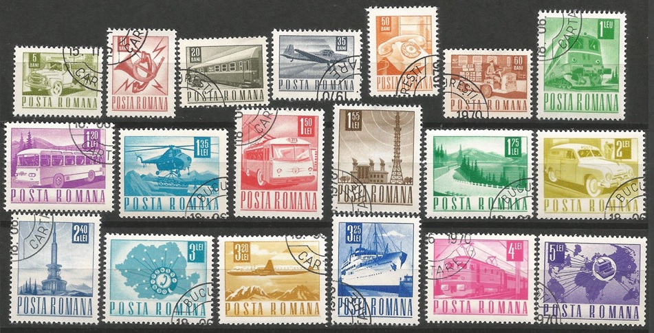 51266 - ROMANIA - 1967-68 - Mezzi di trasporto e di comunicazione - 19 val. timbrati - Michel : 2639/57 - Yvert : 2145/48+2350+2362/57+2359/66 - (ROM012)