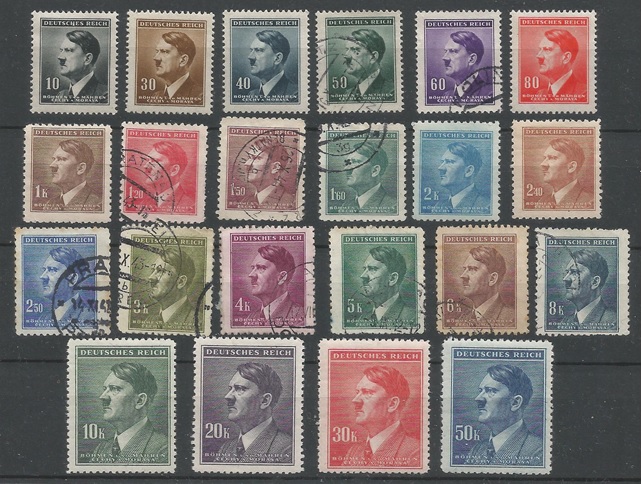 51274 - BOEMIA E MORAVIA - 1942 - Adolf Hitler - Serie di 22 val. - Michel 89/110 - Yvert : 77/98 - (BOE001)