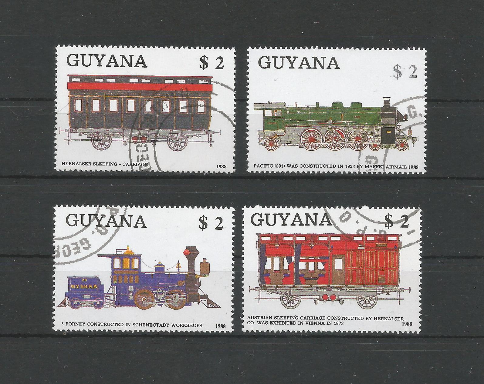 51308 - GUYANA - 1989 - Ferrovie - 4 val. cpl. timbrati - Michel : 2475/78 - Yvert : 2069/72 - (GUY005)