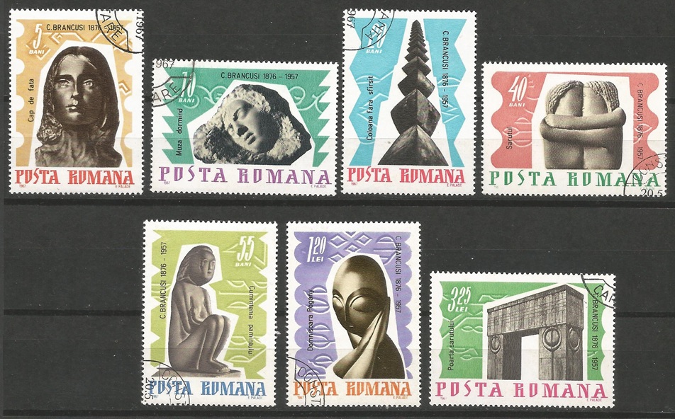 51323 - ROMANIA - 1967 - 10 anniv. morte di C. Brancusi - 7 val. cpl. timbrati - Michel : 2582/88 - Yvert : 2292/98 - (ROM007)