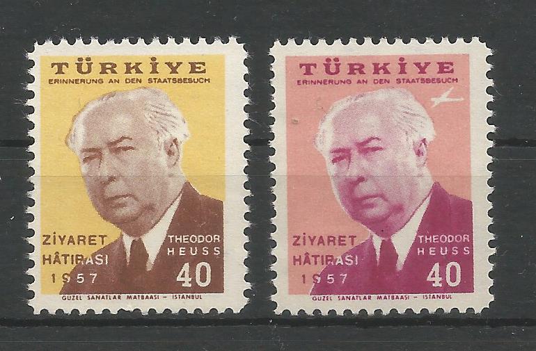 51348 - TURCHIA - 1957 - Visita del Presidente della Repubblica Federale di Germania - 2 val. cpl. nuovi - Michel : 1516/17 - Yvert : 1321+PA37 - (TUR011)