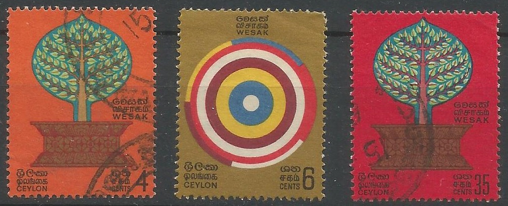 51387 - CEYLON - 1969 - Festival di Wesak - Maggio Buddista - 3 val. col. timbrati - Michel : 381/383 - Yvert : 399/401 (CEY001)