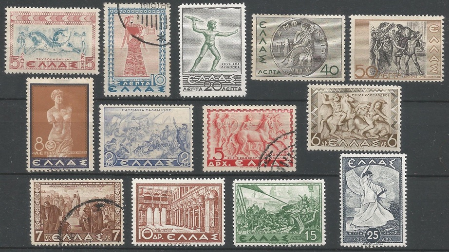 51461 - GRECIA - 1937 Storia greca - 13 val. cpl. timbrati - Michel : 395/407 - Yvert : 422/424 - (GRE008)