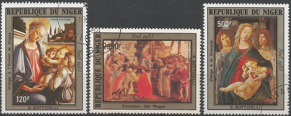 51500 - NIGER - 1983 - Natale - Dipinti di Botticelli - 3 val. cpl. timbrati - Michel : 872/874 - Yvert : PA317/319 - (NGR006)