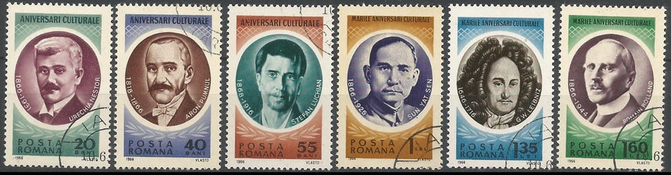 51530 - ROMANIA - 1966 - Personaggi famosi - 6 val. cpl. timbrati - Michel : 2513/18 - Yvert : 2221/26 - (ROM015)