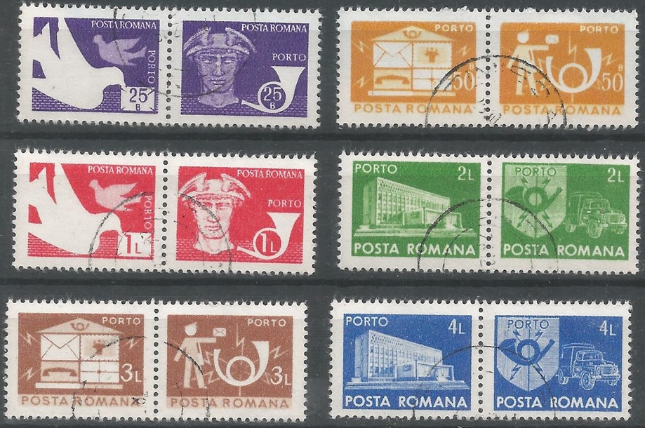 51538 - ROMANIA - 1982 - Tasse postali - 6 coppie di val. timbrati - Michel : P125/130 - Yvert : T139/144 - (ROM023)