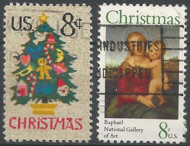 51556 - U.S.A. - 1973 - Natale - 2 val. cpl. timbrati - Michel : 1123/24 - Yvert : 1006/07 - (USA005)